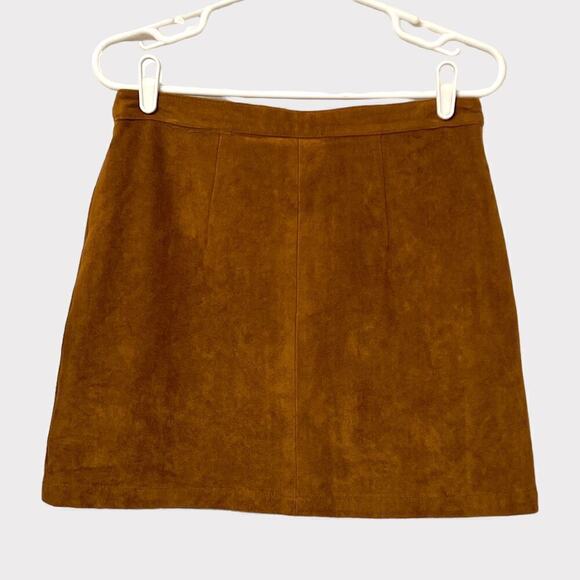 Maison Jules Womens Faux Suede Mini Skirt sz 6 Chestnut Brown Boho Cottagecore - Picture 2 of 6